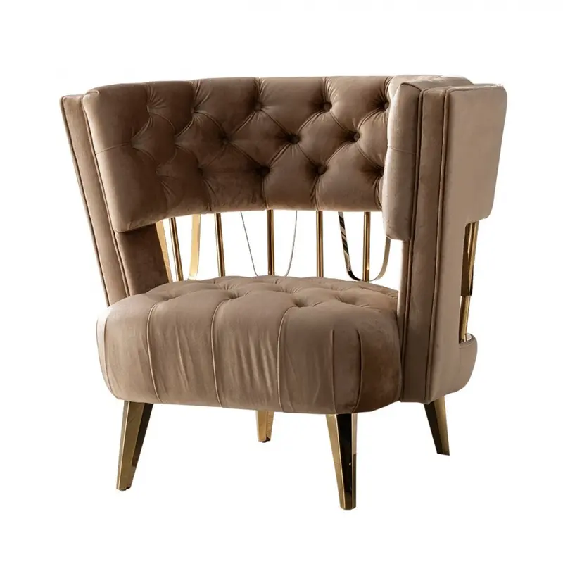 38" Dark Beige Velvet And Gold Exposed Back Accent Chair By Homeroots