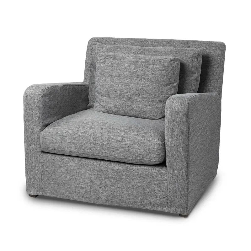38" Gray And Wood Brown Linen Arm Chair By Homeroots