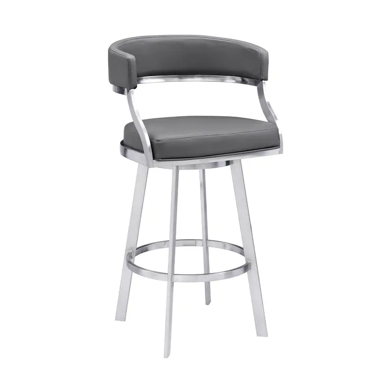 38" Gray Faux Leather And Iron Swivel Counter Height Bar Chair By Homeroots