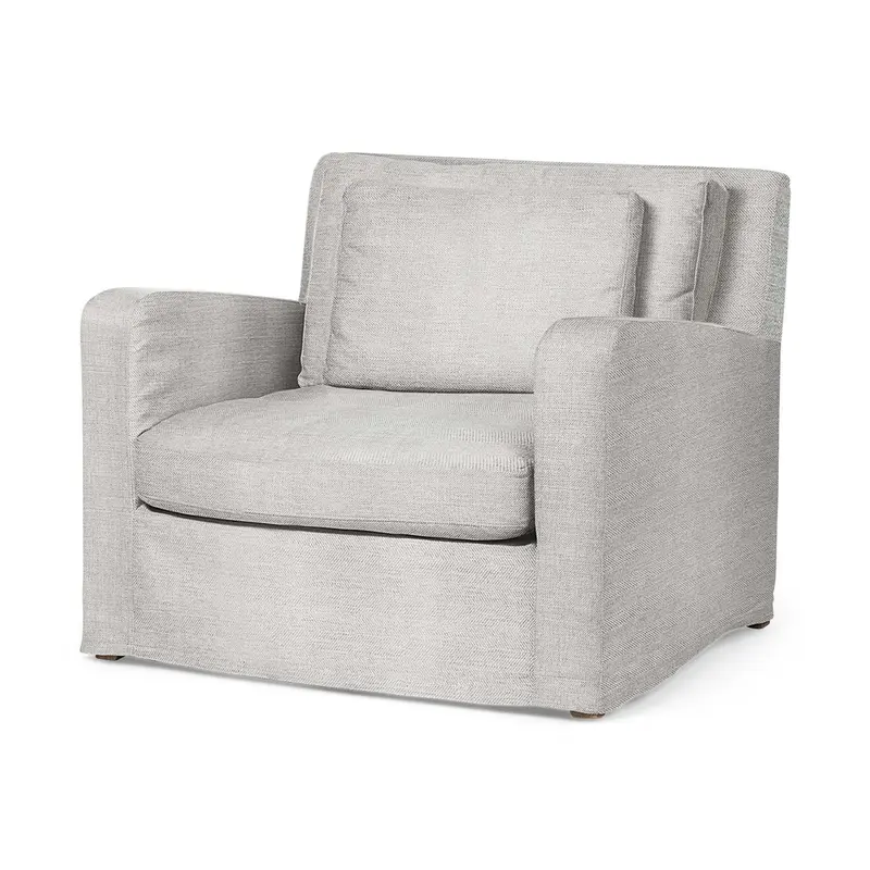 38" Light Gray And Wood Brown Linen Arm Chair By Homeroots