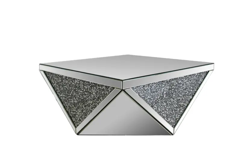38" Mirrored Wood Square Top Geo Base Coffee Table By Homeroots
