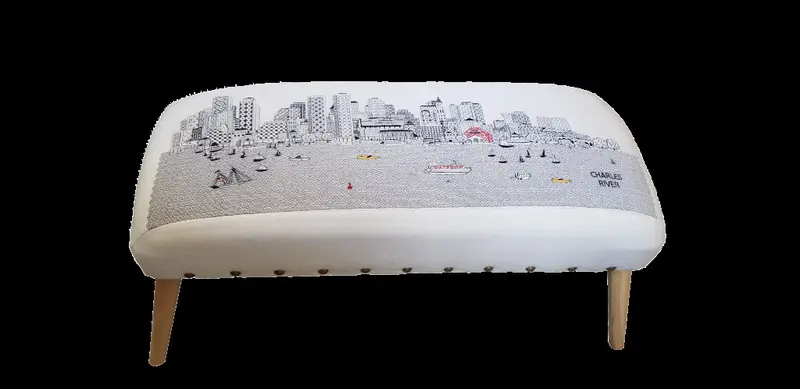 38" White Boston Daylight Skyline Embroidered Ottoman By Homeroots