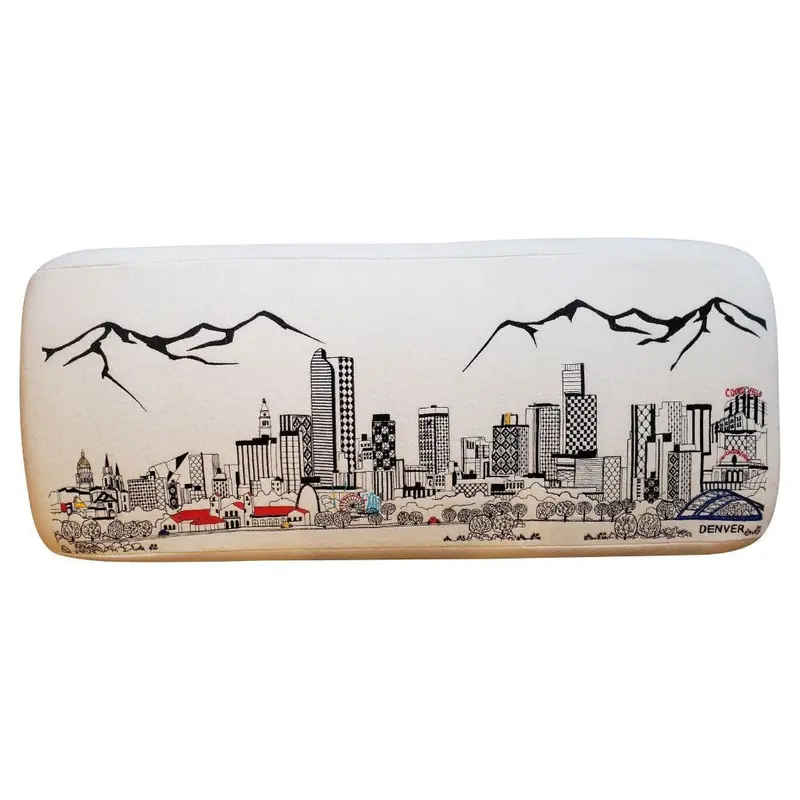38" White Denver Daylight Skyline Embroidered Ottoman By Homeroots