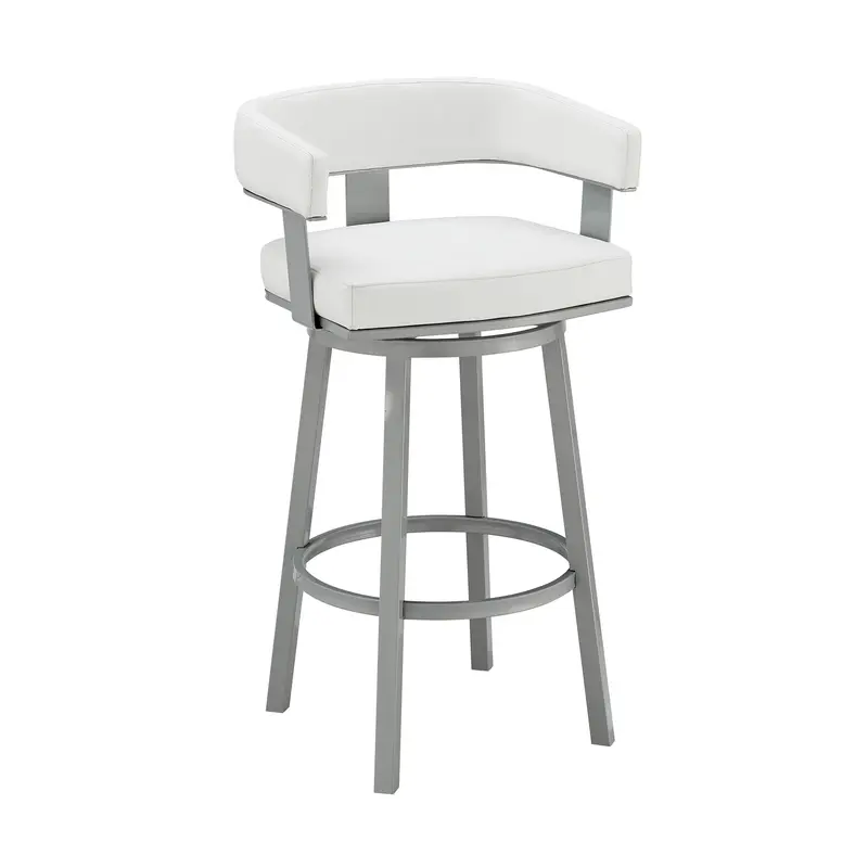 38" White Faux Leather And Iron Swivel Low Back Bar Height Chair By Homeroots