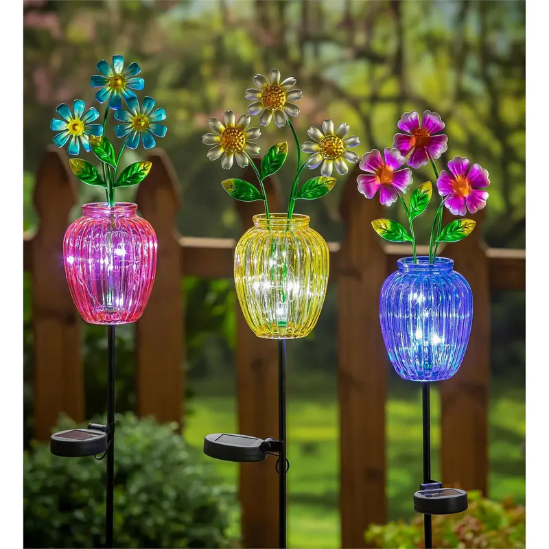 39.5" Flower Solar Garden Stake, 3 Asst, 4 of Each, 12 Piece CDU