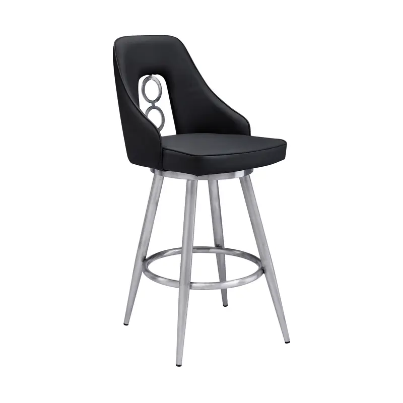39" Black Faux Leather And Iron Swivel Counter Height Bar Chair By Homeroots