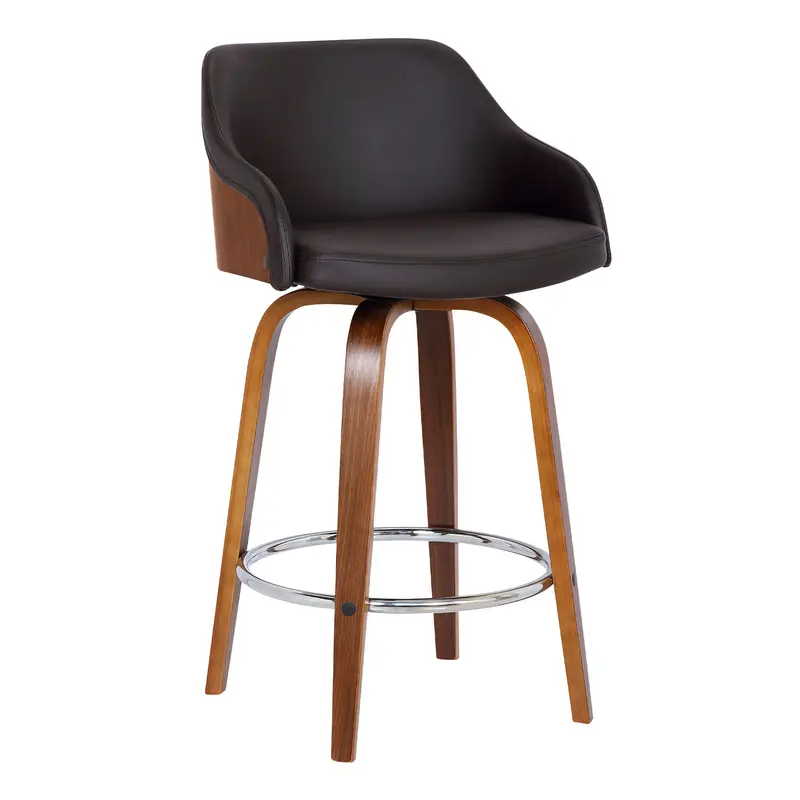 39" Brown Iron Swivel Low Back Bar Height Chair With Footrest By Homeroots