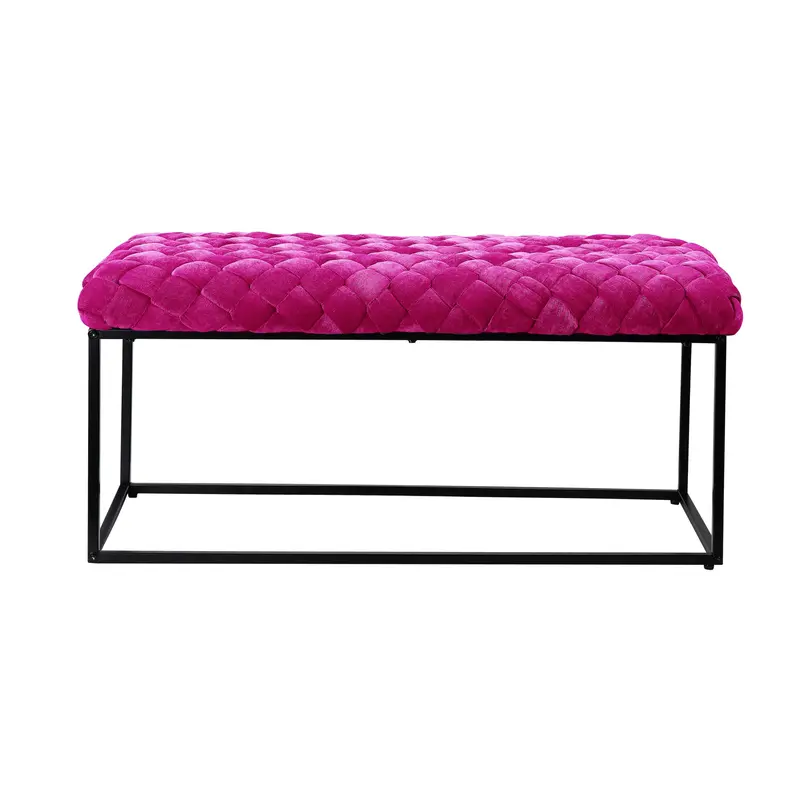 39" Fuchsia And Black Upholstered Velvet Bench By Homeroots