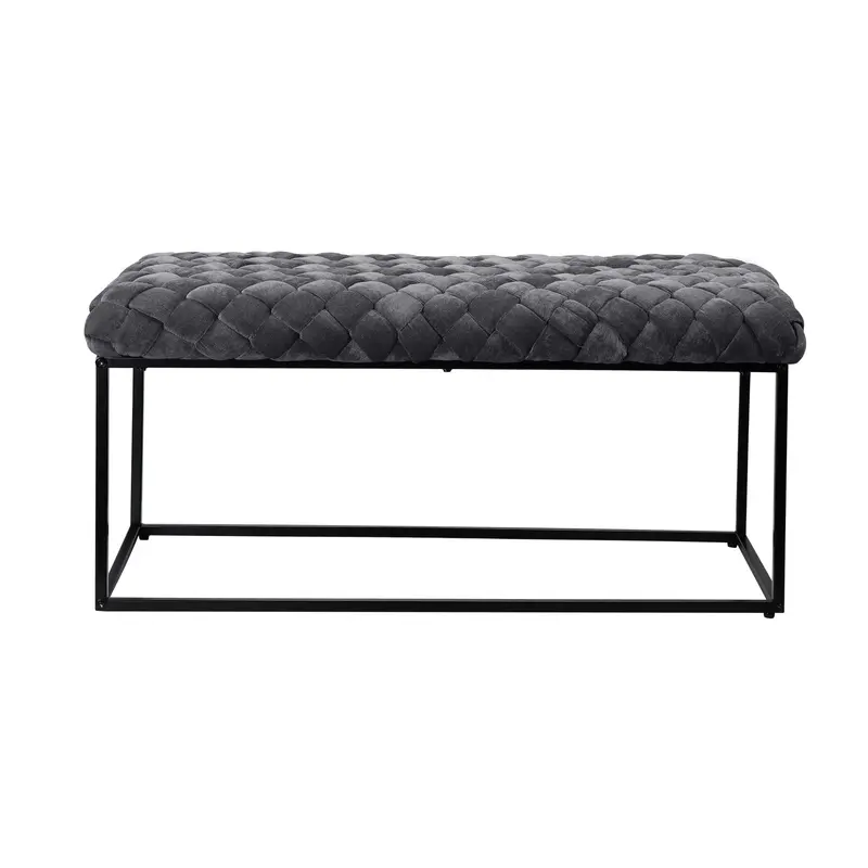 39" Gray And Black Upholstered Velvet Bench By Homeroots