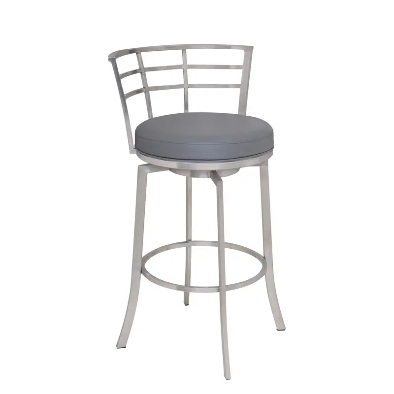 39" Gray Faux Leather And Iron Swivel Low Back Bar Height Chair By Homeroots
