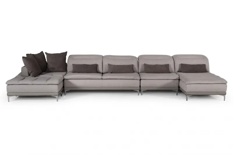 39' Grey Fabric Foam Wood and Stainless Steel Sectional Sofa By Homeroots