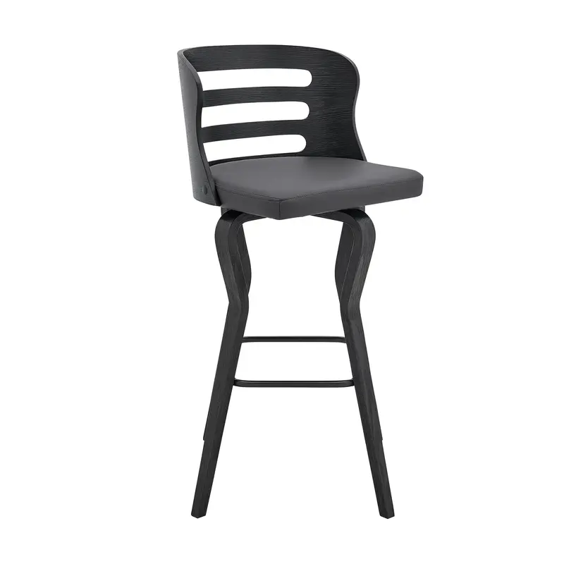 39" Matte Black And Gray Bar Height Swivel Full Back Bar Chair By Homeroots