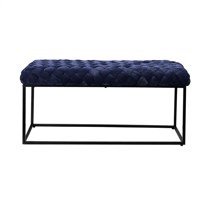 39" Navy Blue And Black Upholstered Velvet Bench By Homeroots