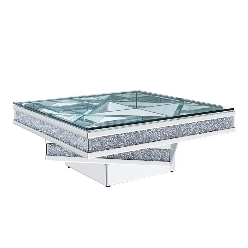 39" Silver And Clear Glass Bling Contemporary Three Tier Square Mirrored Coffee Table By Homeroots