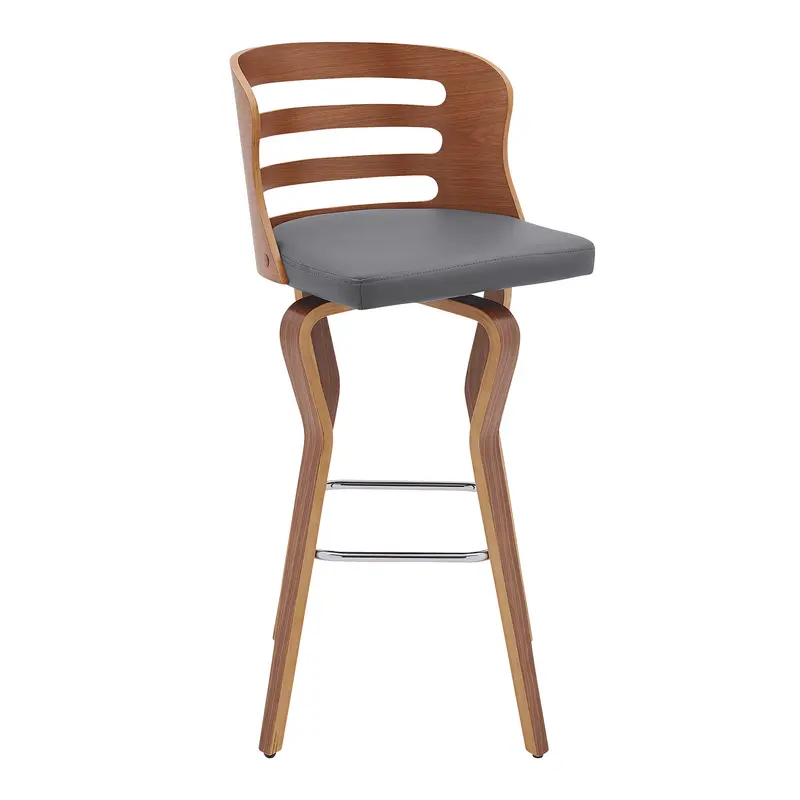 39" Walnut And Gray Bar Height Swivel Full Back Bar Chair By Homeroots