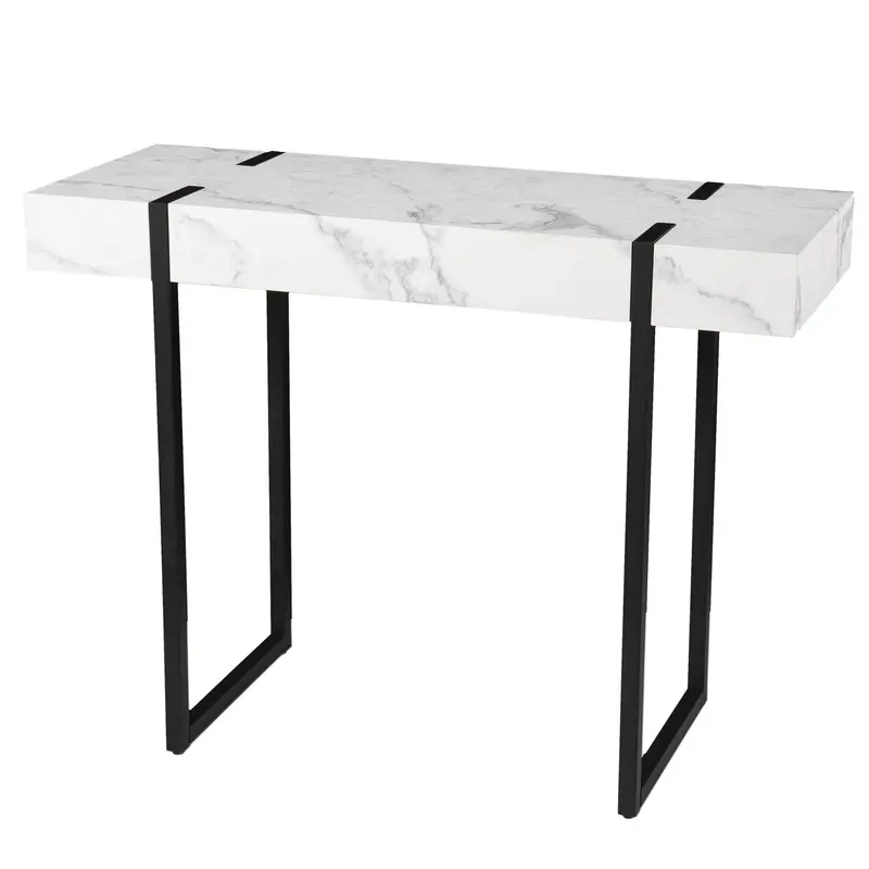 39" White and Black Faux Marble Sled Console Table By Homeroots