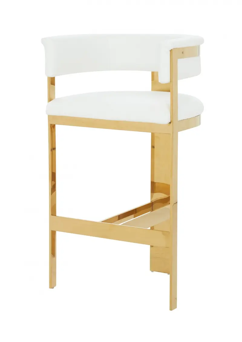 39" White Faux Leather And Stainless Steel Low Back Bar Height Chair With Footrest By Homeroots