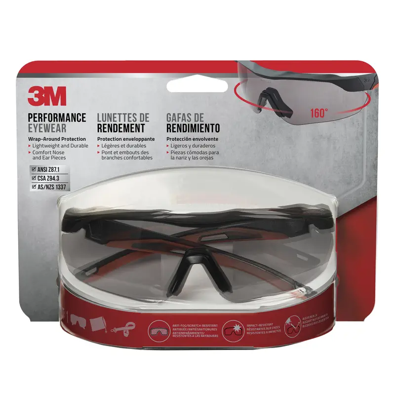 3M Anti-Fog Safety Glasses Gray Lens Black/Red Frame 1 pc - Open Box