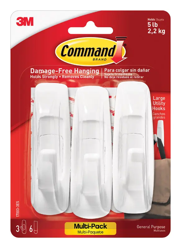 3M Command Large Plastic Hook 3-7/8 In. L 3 Pk - Open Box