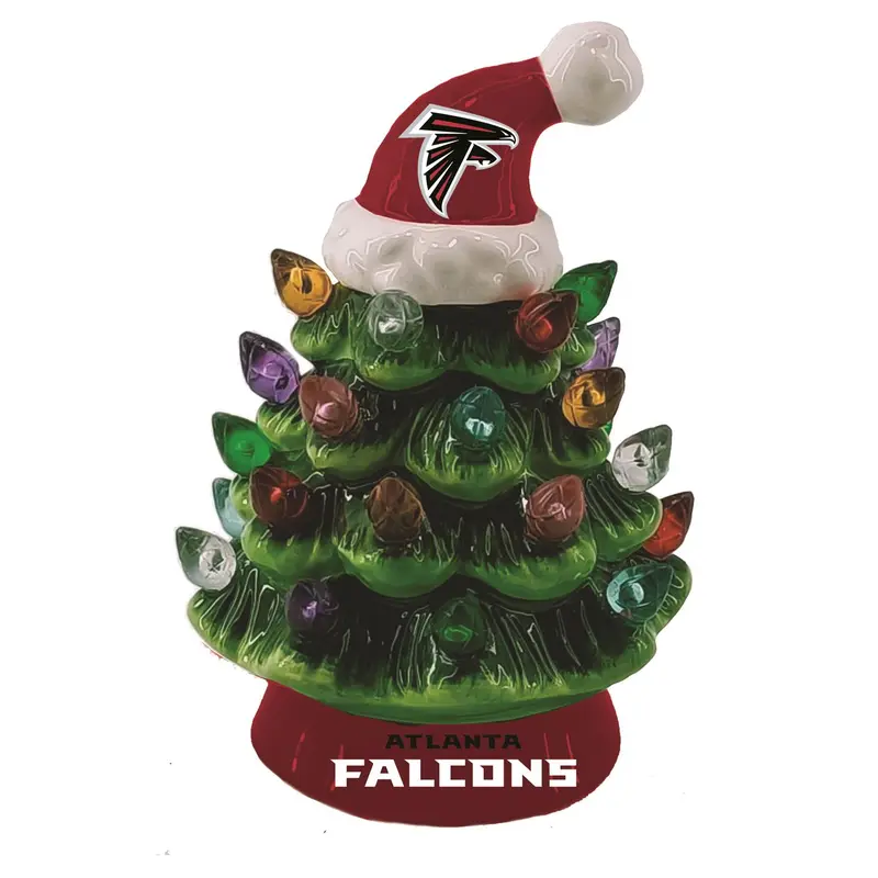 4" LED Ceramic Christmas Tree Ornament with Team Santa Hat, Atlanta Falcons