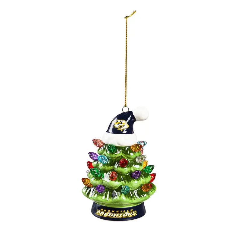 4" LED Ceramic Christmas Tree Ornament with Team Santa Hat, Nashville Predators
