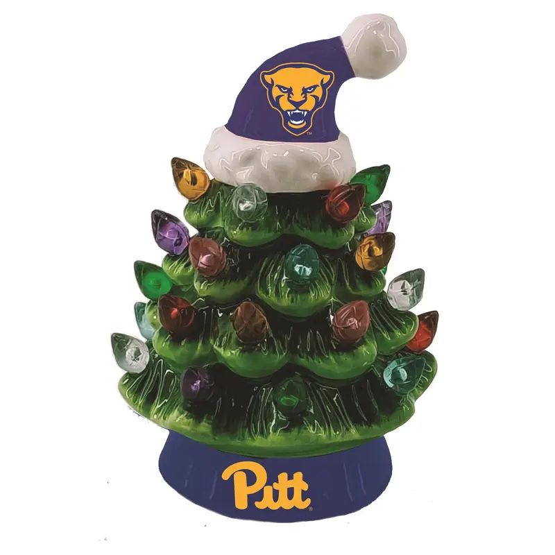 4" LED Ceramic Christmas Tree Ornament with Team Santa Hat, University of Pittsburgh