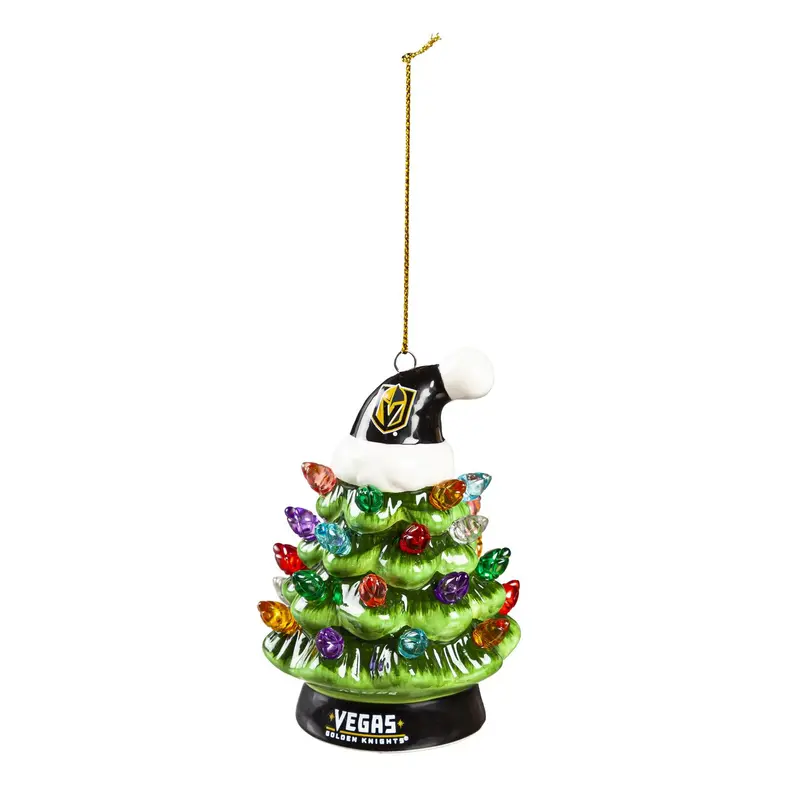 4" LED Ceramic Christmas Tree Ornament with Team Santa Hat,Vegas Golden Knights
