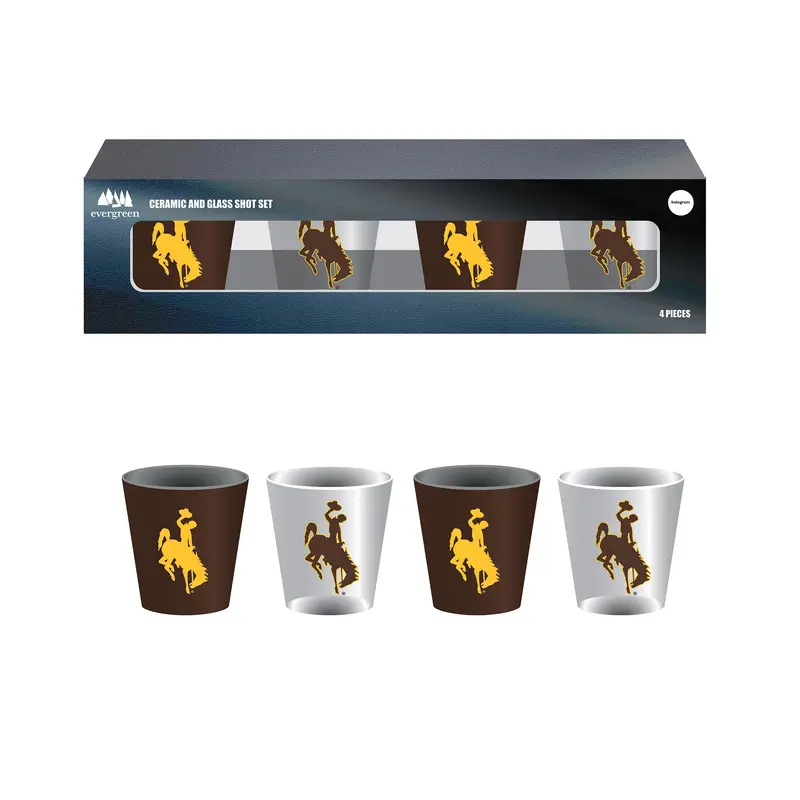 4-Piece Ceramic and Glass 2oz. Cup Set, University of Wyoming