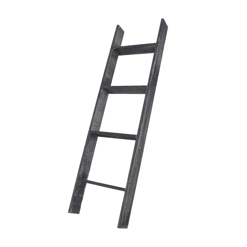 4 Step Blackwash Rustic Wood Ladder Shelf By Homeroots