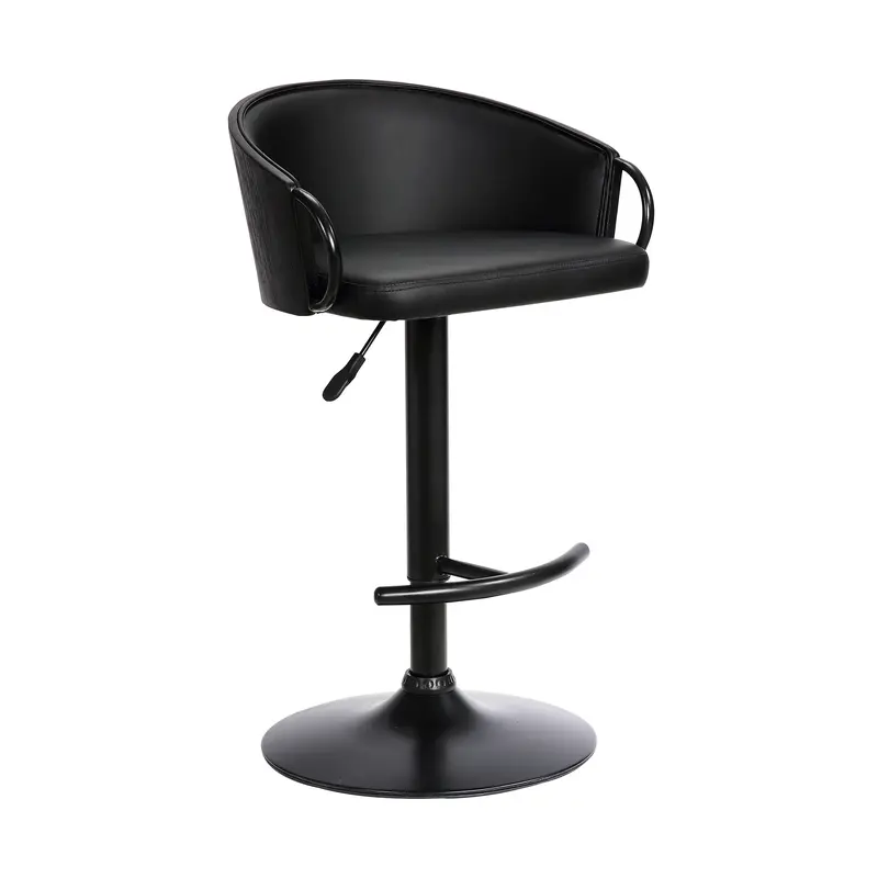 40" Black Faux Leather And Iron Swivel Low Back Adjustable Height Bar Chair With Footrest By Homeroots