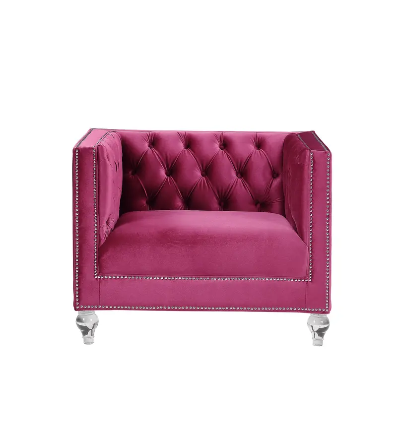 40" Burgundy Velvet And Black Tufted Arm Chair By Homeroots