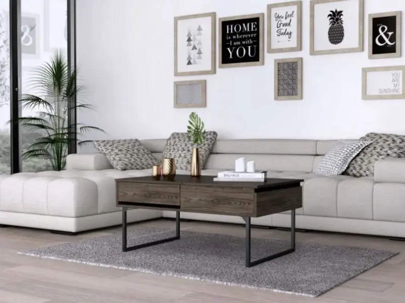 40" Dark Walnut Manufactured Wood Rectangular Lift Top Coffee Table With Drawer By Homeroots