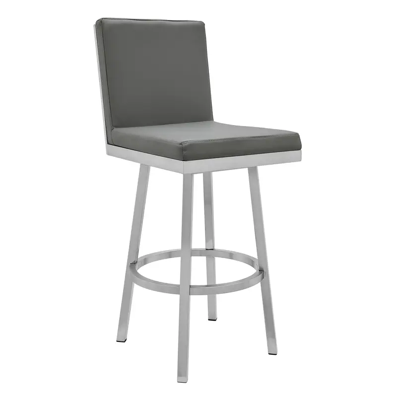 40" Gray Faux Leather And Iron Swivel Counter Height Bar Chair By Homeroots