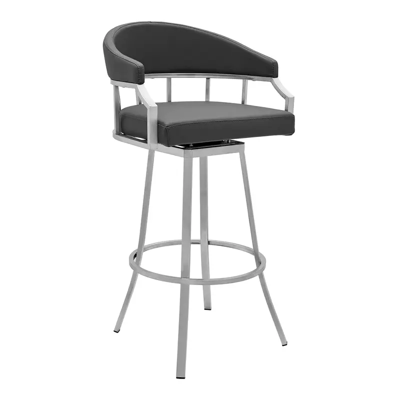 40" Gray Faux Leather And Iron Swivel Low Back Bar Height Chair By Homeroots