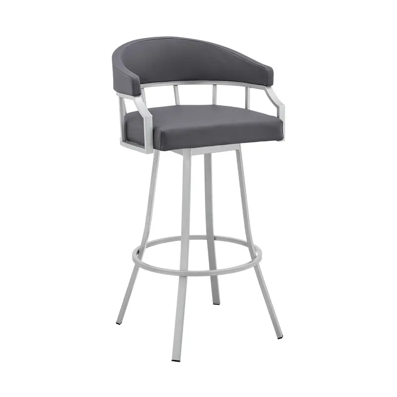 40" Slate Grey Faux Leather And Iron Swivel Low Back Bar Height Chair By Homeroots