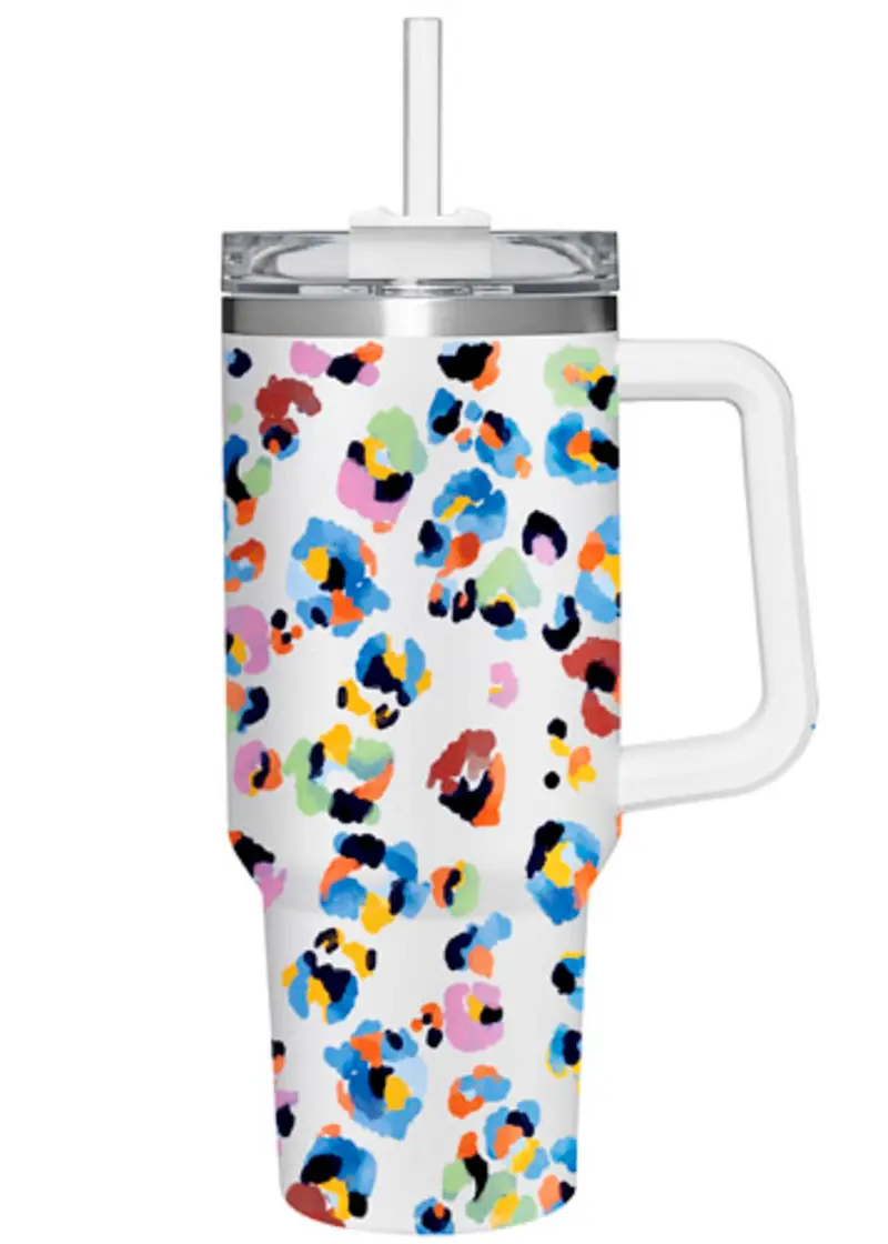 40oz Stainless Steel Canyon Cup w/ Straw, Rainbow Leopard,3sshd010