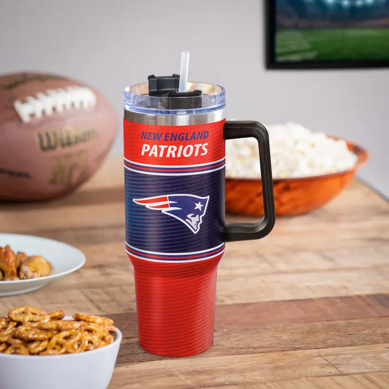 40oz Stainless Steel Mega Cup w/ Straw, New England Patriots,3ss3818cc