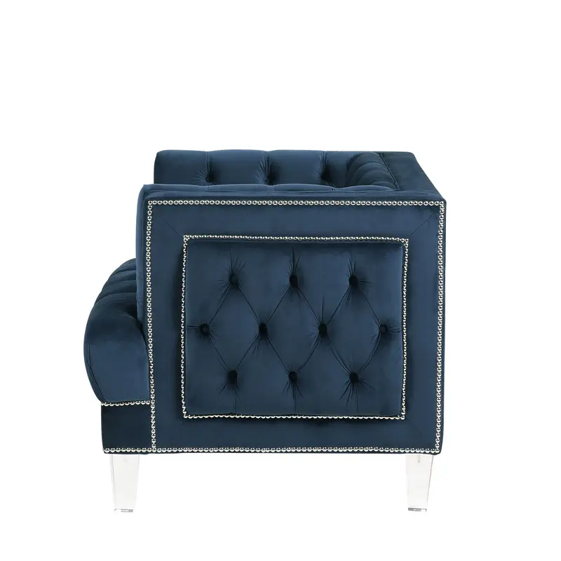 41" Blue Velvet And Black Tufted Arm Chair By Homeroots