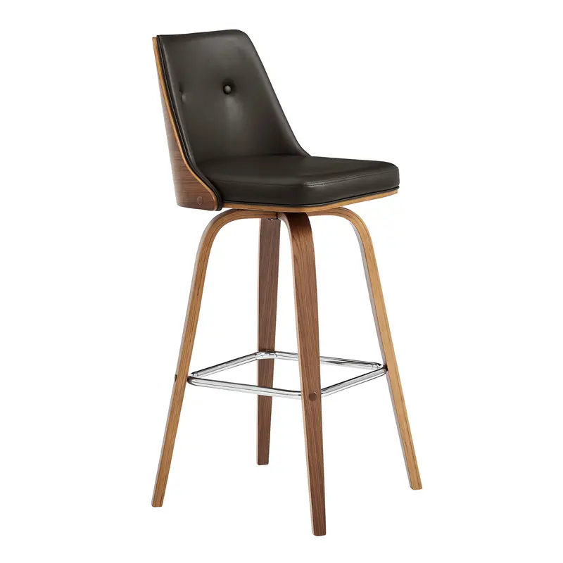 41" Brown Faux Leather And Manufactured Wood Swivel Bar Height Chair By Homeroots