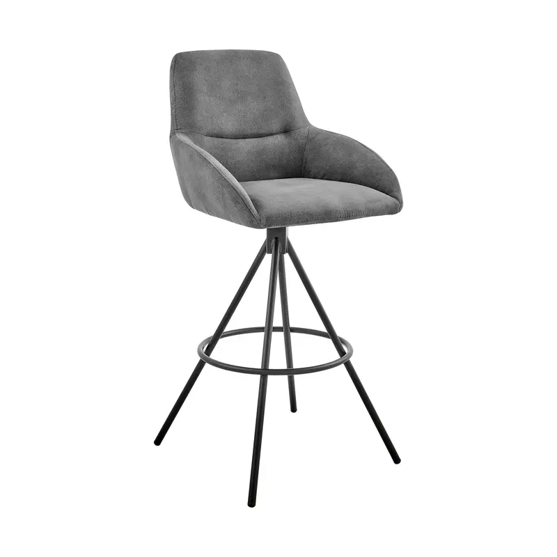 41" Charcoal Microfiber and Black Iron Bar Height Chair By Homeroots