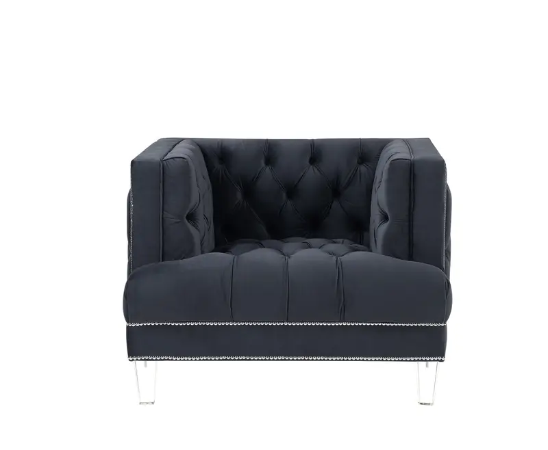 41" Charcoal Velvet And Black Tufted Arm Chair By Homeroots