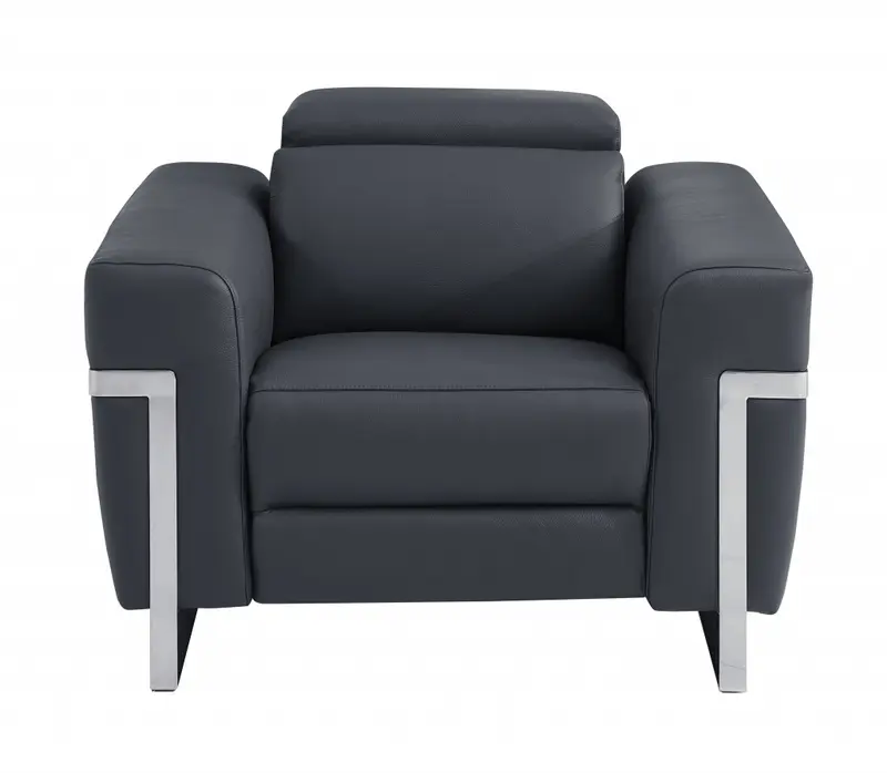 41" Dark Gray Italian Leather Power Recliner Chair By Homeroots