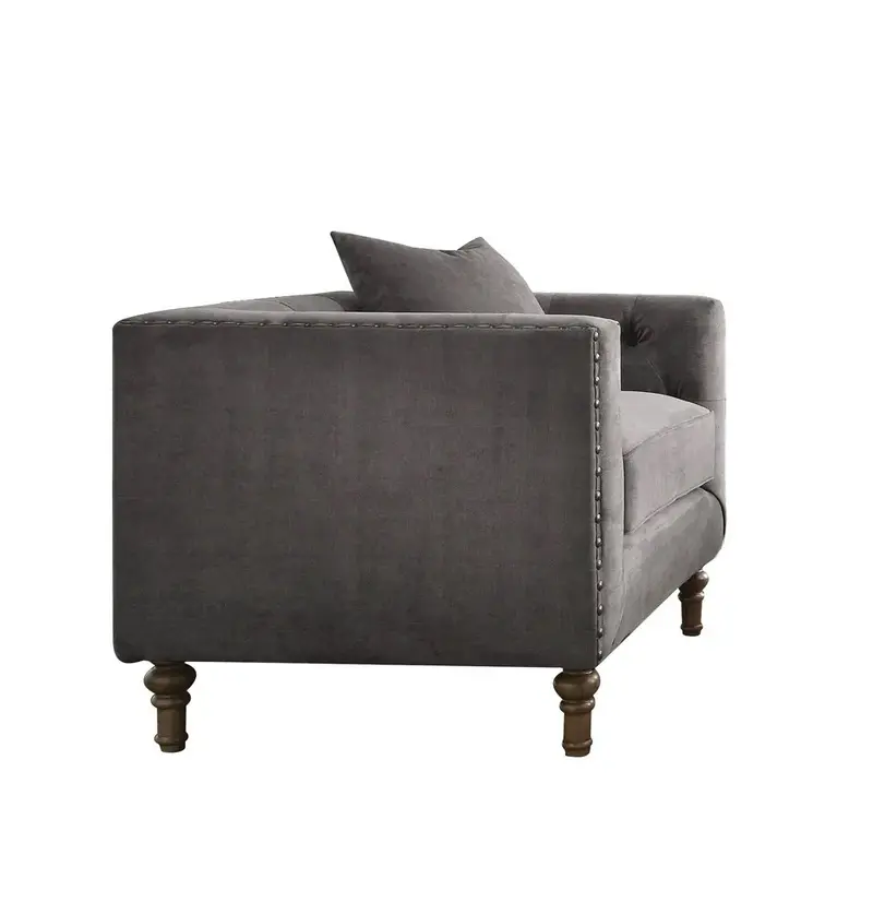41" Gray And Brown Velvet Tufted Arm Chair By Homeroots