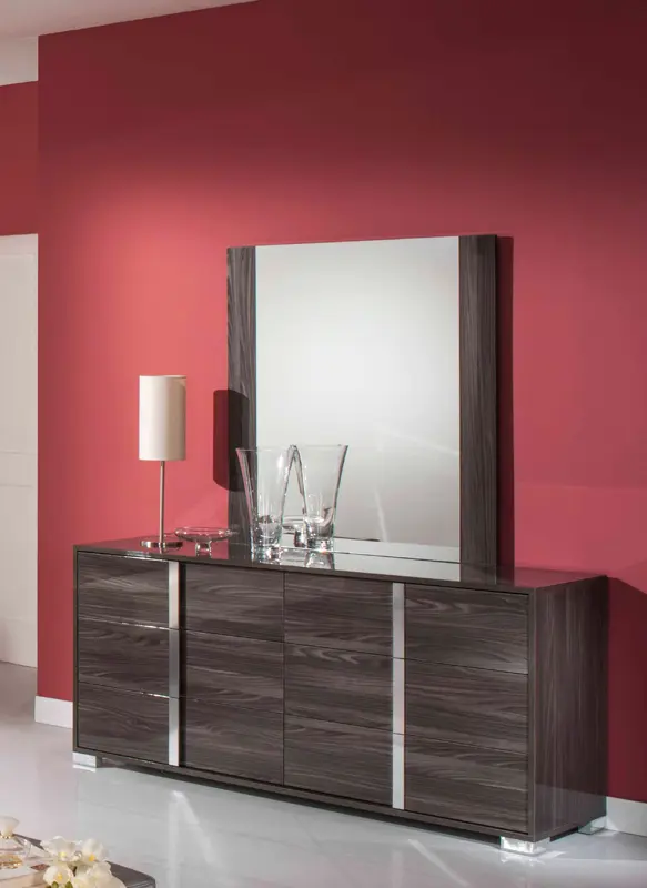 41" Grey MDF Glass and Veneer Mirror By Homeroots - 282502