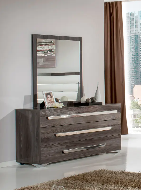 41" Grey MDF Glass and Veneer Mirror By Homeroots - 282566