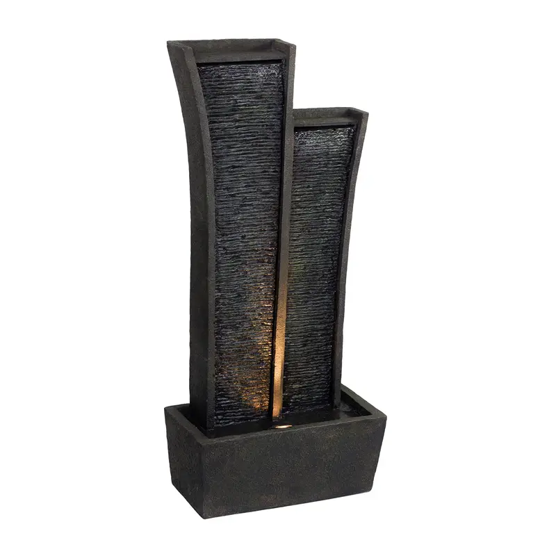 41" Grey Polyresin Tower Indoor Outdoor Tabletop Fountain By Homeroots