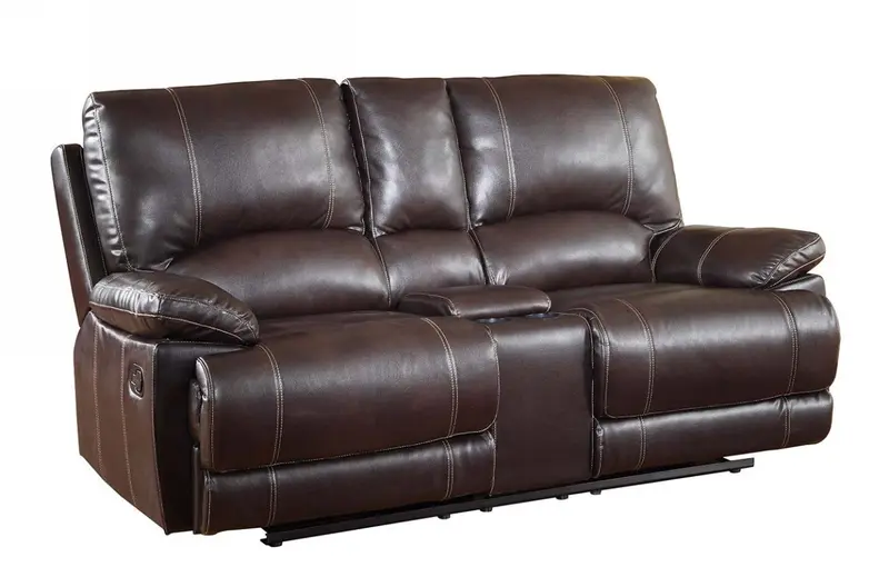 41" Stylish Brown Leather Console Loveseat By Homeroots