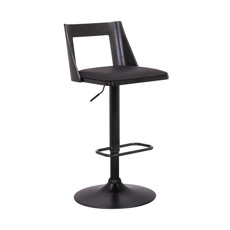 42" Black Faux Leather And Iron Swivel Adjustable Height Bar Chair By Homeroots