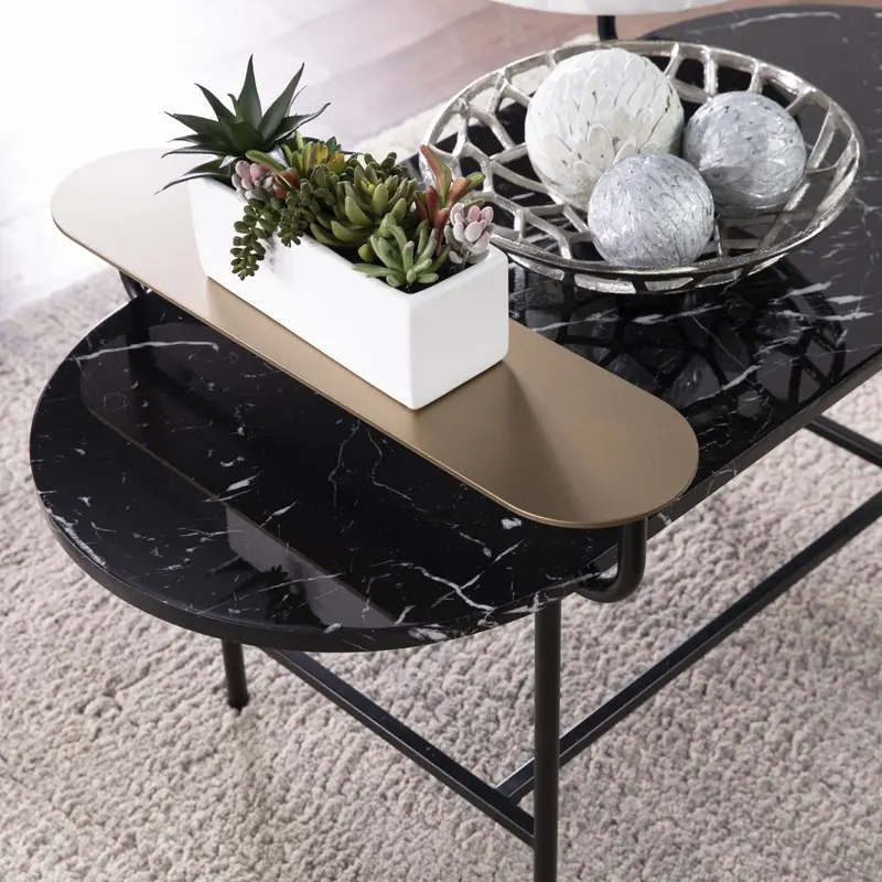 42" Black Manufactured Wood And Metal Free Form Coffee Table By Homeroots
