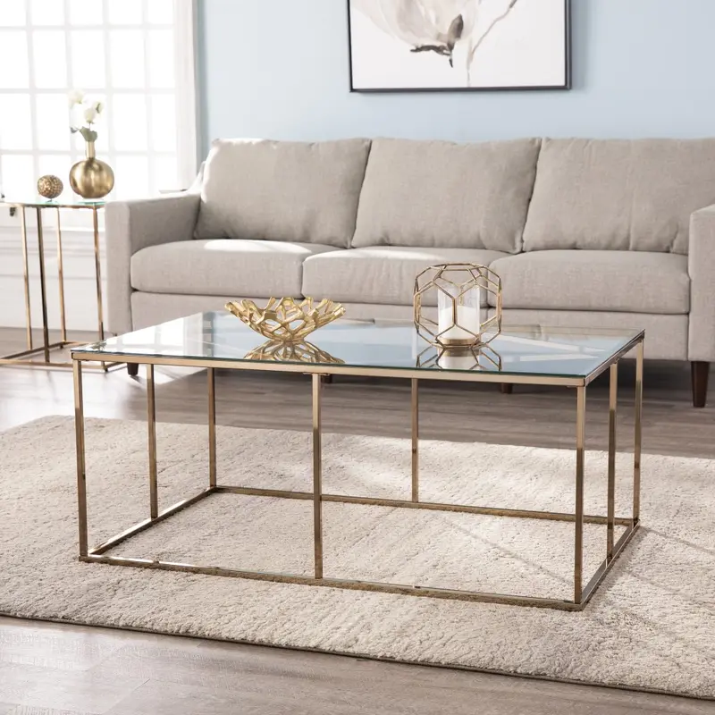 42" Champagne Glass And Metal Geometric Coffee Table By Homeroots